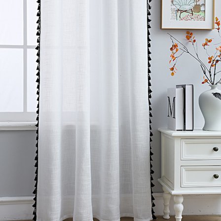 Duschtassel, vit tyg duschdraperi med grå frans