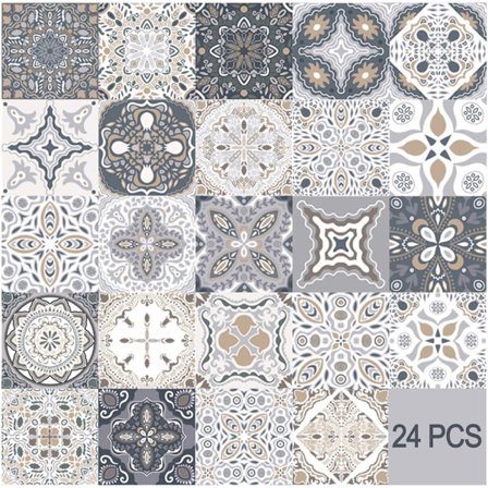 24-pack PVC Mosaik Kakeldekaler - 10x10 cm - Självhäftande Kakel - Marockansk Väggkakel