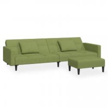 Vidaxl Bäddsoffa 2-sits Med Två Kuddar Och Fotpall Ljusgrön Samm Grön