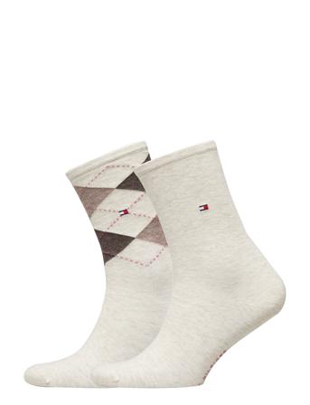 Th Women Check Sock 2P Lingerie Socks Regular Socks Creme Tommy Hilfiger