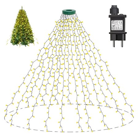 Juletræslyskæde 2m*16, 400 LED'er (1-2,4m), 8 Tilstande, Julepynt til Hjem, Have, Terrasse (Varmt Hvidt)