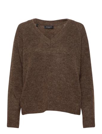 Slflulu Ls Knit V-Neck Pullover Brun Selected Femme