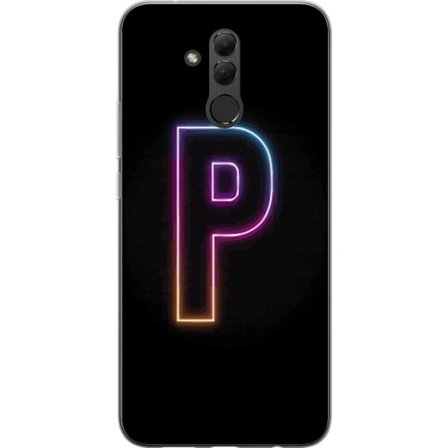 Kompatibelt Mobildeksel til Huawei Huawei Mate 20 lite Minimalistisk neonbokstav P i fargegradering og lyseffekt mot svart bakgrunn i digital neonstil