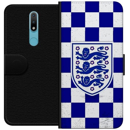 Kompatibelt Lommeboketui til Nokia Nokia 2.4 Grafisk sjakkbrett-mønster i blått og hvitt med et klassisk heraldisk emblem, retroinspirert sports- og