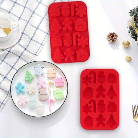 2 stk Silikon Julebakesett, Juletre Snøflak Snømann Julenissen Gaveeske Pepperkake Vandrestokk Kakeform
