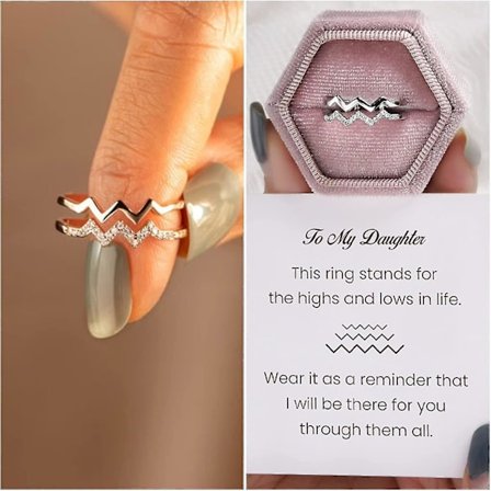 Dubbelvågig Ring, Justerbar Vågig Ring Minimalistisk Ring Present Till Hennes Vitguld (FMY)