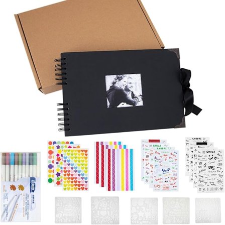 Scrapbogsalbumsæt med klistermærker, til par, familie, bryllup, rejse, dimission (sort)