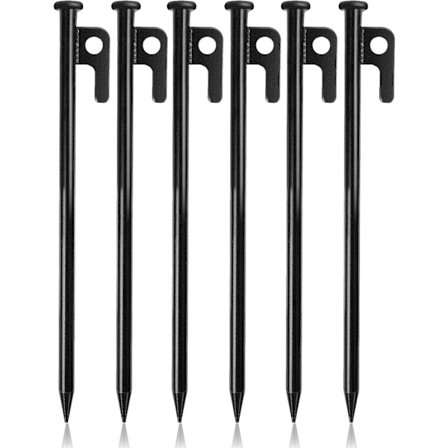 Kraftige teltplugger, 6 stk. campingplugger, 30 cm teltplugger, metall teltplugger med krok og hull, for camping