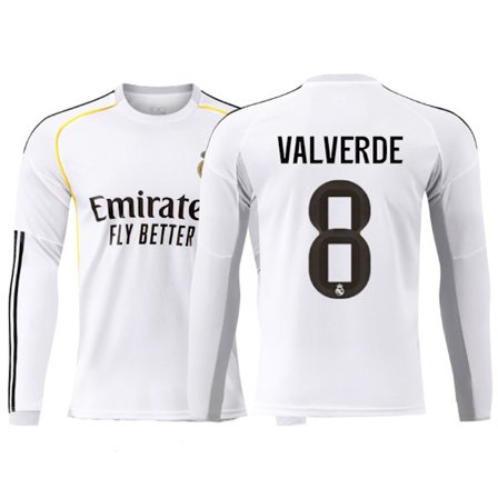 25-26 Real Madrid CF Hjemme Langermet NR.8 VALVERDE Fotball T-skjorte Drak S-2XL