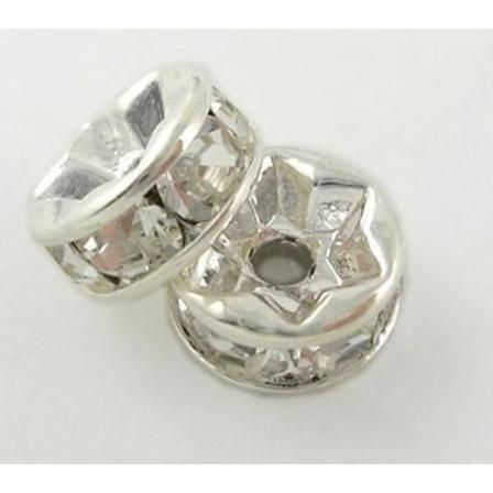50 Vita nickelfria silverpläterade strass rondeller 7x3,2 mm.