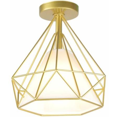 E27 Vintage Industriel Loftslampe Metal Cage Diamant Kreativ Individualitet Loftslampe Belysning Køkken ?26cm, Guld