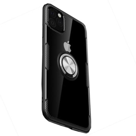 iPhone 11 Pro - Glat smart etui med ringholder (LEMAN) Silver Svart/Silver