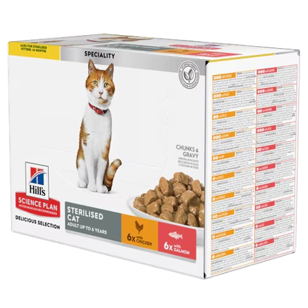 Hills Science Plan - Feline Young Sterilised Ch/Sa Pouch 12 x 85 g - Katt - Kattefôr & kattemat - Våtfôr og våtmat - ZOO.no