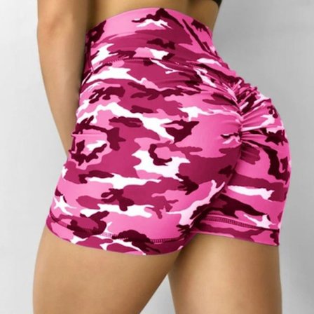 Plus Size Naisten High Camouflage Joogashortsit Summer Casual punainen