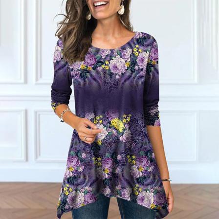 Kvinnor Print Longline T-shirt Oregelbunden Fåll Baggy Pullover