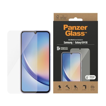 Panzer Samsung Galaxy A34 5G | Ultra-Wide Fit Screen Protector PanzerGlass - High quality tempered glass screen protector