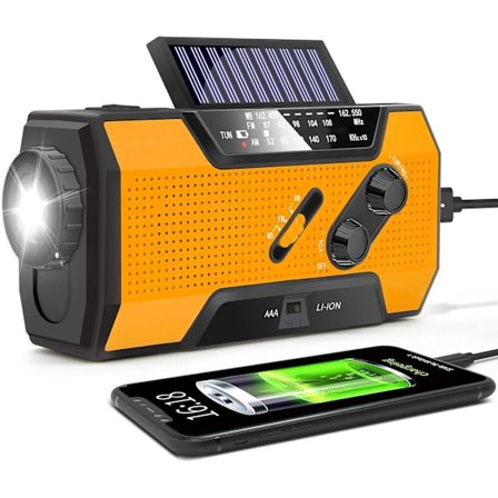 Radio med solcell, strömgenerering 2000mAh med ficklampa (Orange)