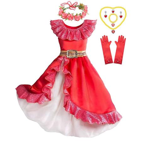 Elena Avalorin Prinsessan Puku Tyt ille Disney Anime Roolileikki Vaatteet Halloween Karnevaali Cosplay Asut Lapset Punainen Rypytetty Pitk Mekko Elena