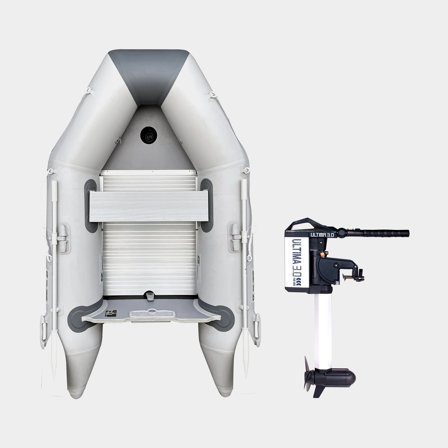 Gummibåt / gummijolle med elmotor RUBB 230 Pro, aluminiumdurk, grå + Haswing Ultima Travel, 3.0 hk, 1030 W, 63 cm rigglängd, med integrerat batteri (3
