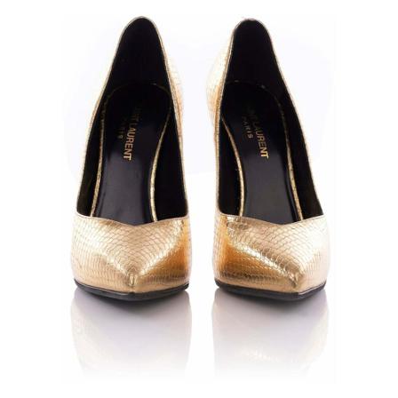 Saint Laurent Vintage Pre-owned Zoe Metallic Snakeskin Pumps , Geel , Dames , Maat: 38 EU