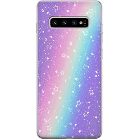 Kompatibel Mobilcover til Samsung Galaxy S10+ Rainbow-farvet pastelbaggrund med hvide stjerner og glitrende prikker i blød overgang
