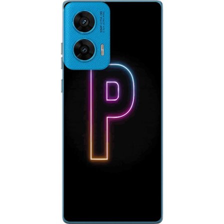 Kompatibelt Mobilskal till Motorola Motorola G96 Minimalistisk neonbokstav P i färggradient och ljuseffekt mot svart bakgrund i digital neonstil