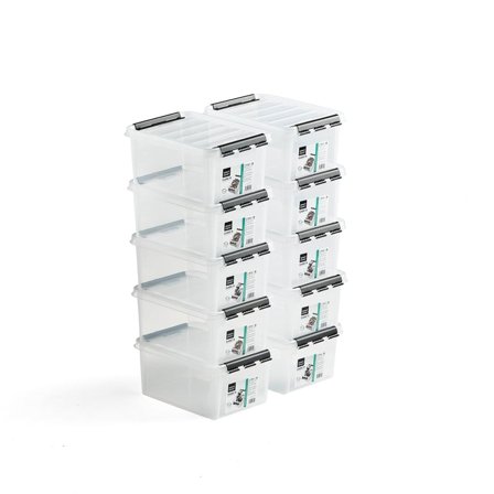 Plastkasse LEE med låg, 8 liter, 340x250x160 mm, transparent, 10-pak