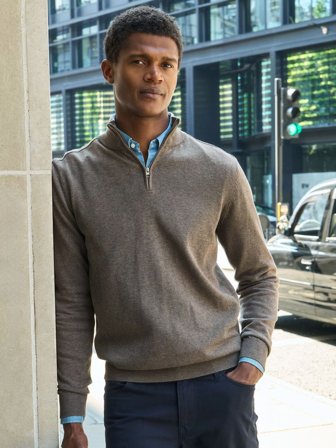 John Henric Men's Taupe Zip Pullover Regular Fit Size S