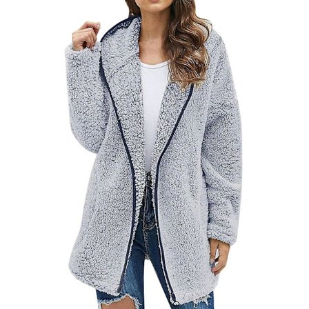 Dam Casual Solid Lapel Långärmad Tröja Vinter Höst Tjock Bekväm Lång