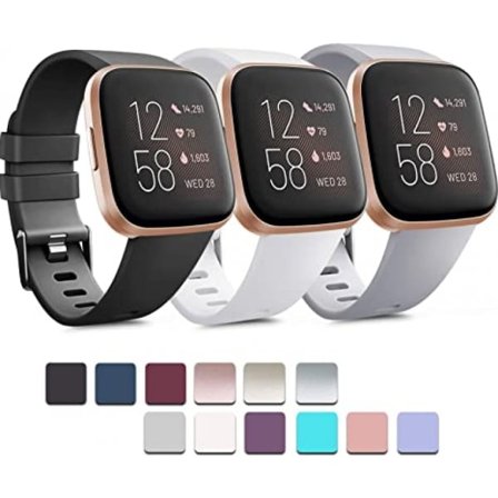 3-PACK Mjuka Silikonband för Fitbit Versa 2/Fitbit Versa/Fitbit Versa Lite Klassiska Justerbara Sportband för Kvinnor Män Små Stora (Utan Tra)