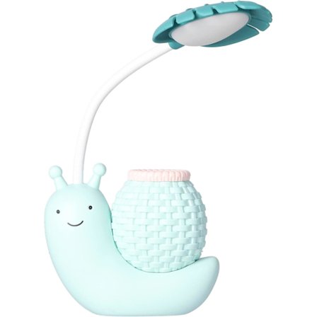 LED-skrivebordslampe med penneholder, tegneserieholder, multifunktionel USB-opladning, sød skrivebordslampe til studerende, børn (blå)