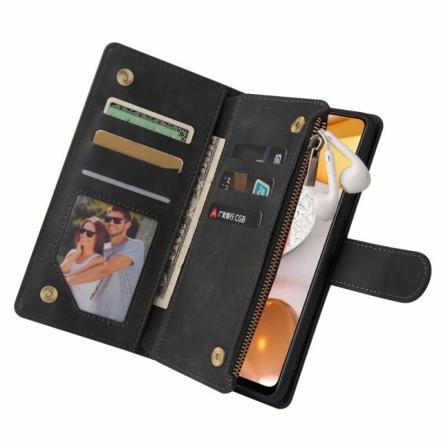 Samsung A42 5G multifunktionelt pung etui Lynlås 8-rum Black