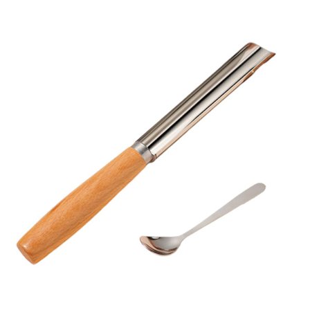 Kødbollemager i Rustfrit Stål med Ske i Træhåndtag, Dyb Rille, Til Kød, Rejer, Fiskebolde, Køkkenredskab