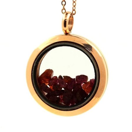 Stenar och mineraler. Rå rubin halsband. Medaljong modell 30 mm. Färg roséguld.