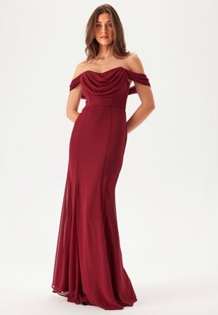 Goddiva - Chiffon Off Shoulder Maxi Dress - Berry