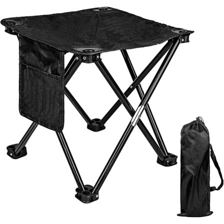 Campingpall 2-pack, 34 cm bärbar hopfällbar pall för trädgårdsarbete utomhus, fotpall med bärväska (svart)