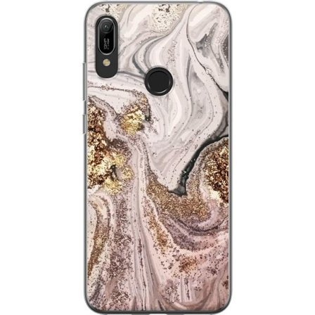 Kompatibelt Mobilskal till Huawei Huawei Y6 (2019) Beige guld marmor lyxig design med mjuka linjer och metallisk glans inspirerad av elegant inredning