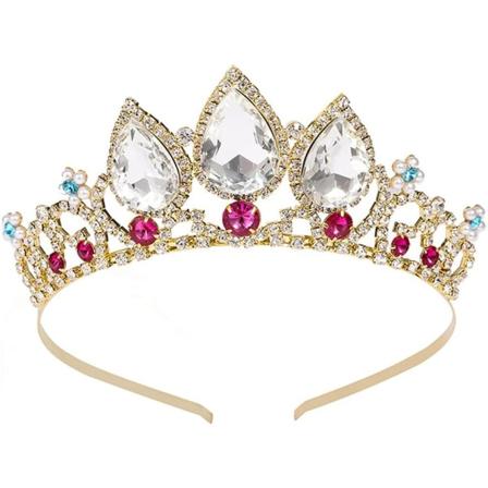 Flicka Födelsedag Huvudbonad Strass pärla Håraccessoarer Guld Prinsessan Crown Tiara för Balfest Halloween Kostym Julklappar