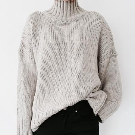 Enfärgade Stickade Tröjor För Damer Turtle Neck Plain Pullover