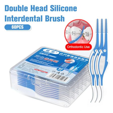 60 st Dubbel Tandtråd Hygienisk Dental Silikon Interdentalborste Tandpetare Ny Bästsäljande Munvård och Rengöringsverktyg