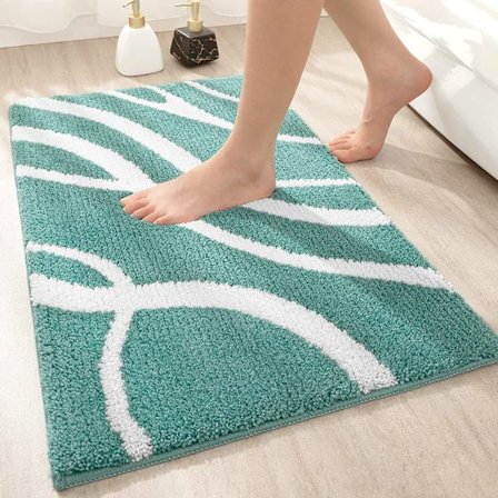 Halkskyddad badrumsmatta i mikrofiber 40 x 60 cm, bad - turkos mjuk och