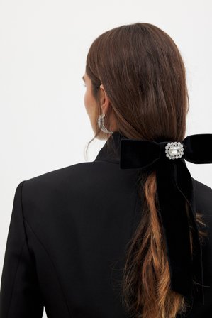 NA-KD Stone Detailed Velvet Bow - Hår-accessories - Sort - One Size