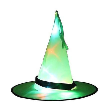 2 Pak Halloween Hat Heksehat Kappe Glødende Garn Til Halloween Fest Favorit Green