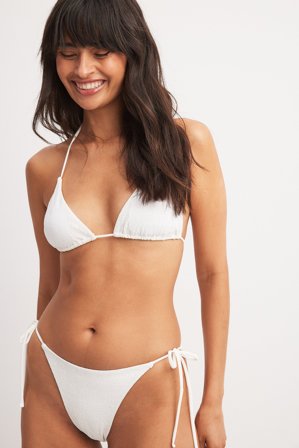 NA-KD Anglaise Tie Side Panty - Bikinis - Weiß - XXL