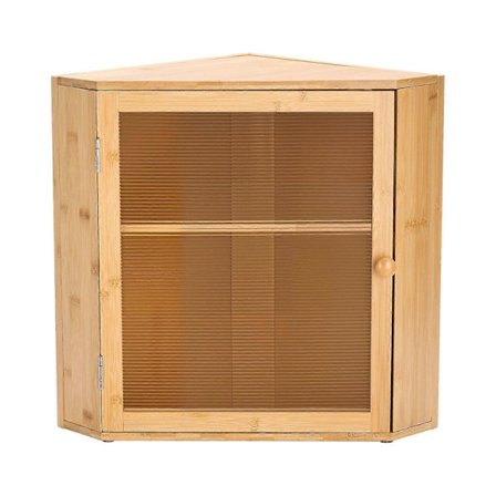 Hjørne Brødkasse til Køkkenbordplade, Dobbelt Lag Stor Kapacitet Bambus Brødopbevaringsbeholder med Akryl Bølgeformet Dør, Naturlig