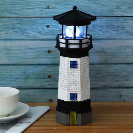 Solenergi LED roterende fyrtårn hage plenlampe Vanntett fyrtårn dekorativ uteplass dekorativt lys for utendørs hagedekorasjon black