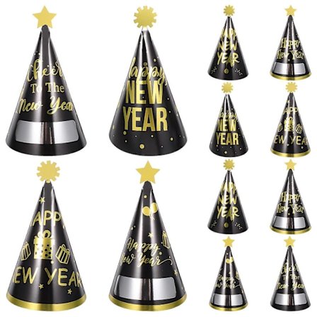 12 st Happy New Year Party Konhattar 2024 Nyårspappershattar Nyårsafton Festtillbehör