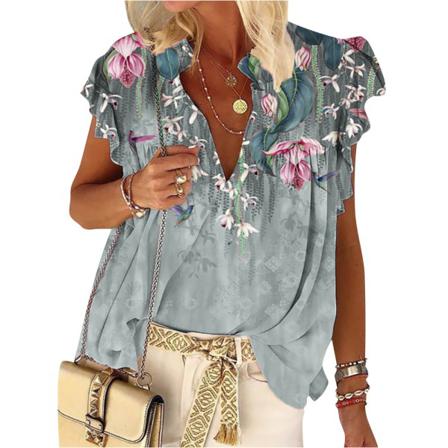 Kvinnor Print Volanger Plus Size Toppar Sommar Casual Vest Lo