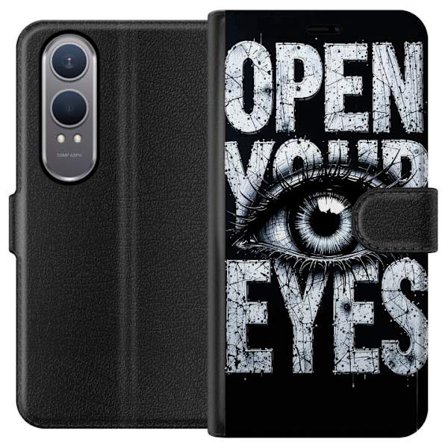 Kompatibelt Lommeboketui til OnePlus OnePlus Nord CE4 Lite Mørk typografisk illustrasjon med øye og teksten Open Your Eyes, sterk kontrast og rå ku