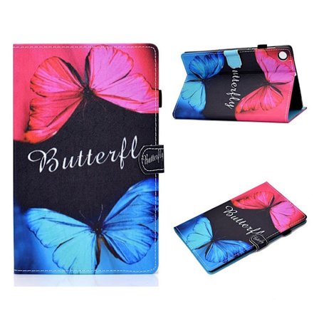 Lenovo Tab M10 FHD Plus -kuvioitu nahkakotelo - Sininen Ja Punainen Perhosia